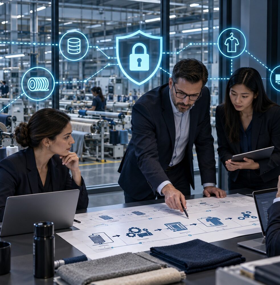 Equipe analisando informa&ccedil;&otilde;es e controles em ambiente industrial
