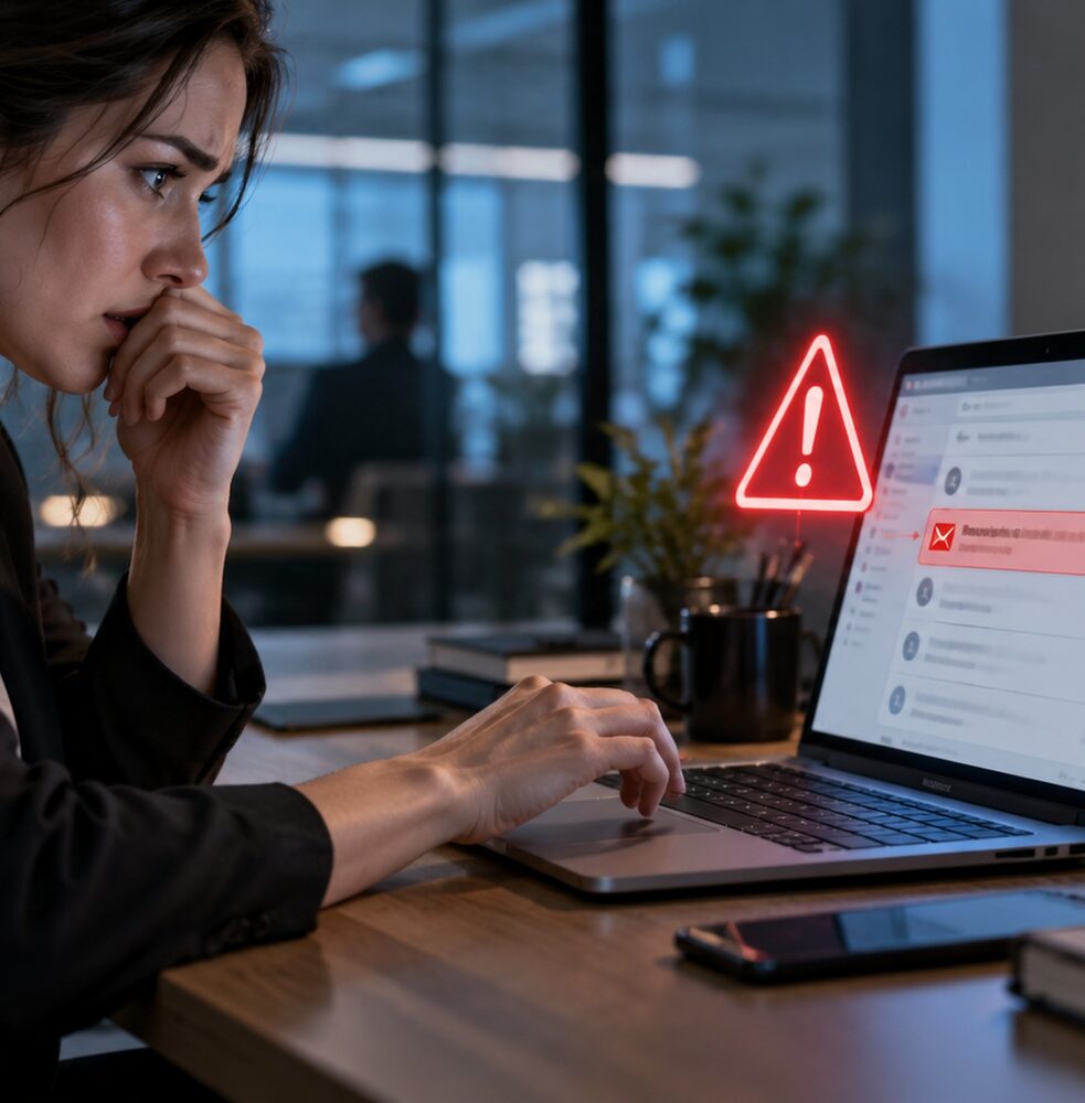 Pessoa analisando um alerta de e-mail suspeito